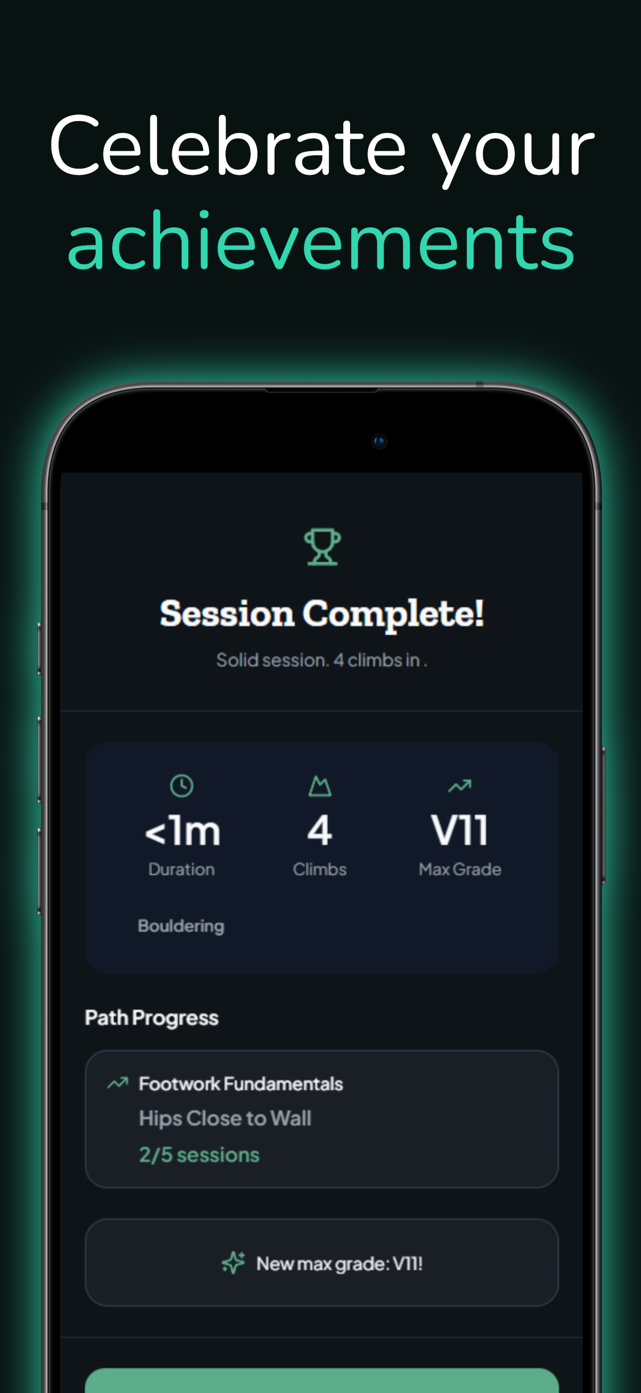 Session summary & milestones screen